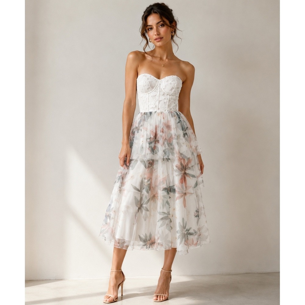 Andres Otalora - Annis Tull Floral MIDI Dress - SS2018 Collection - Size 6 - NWT